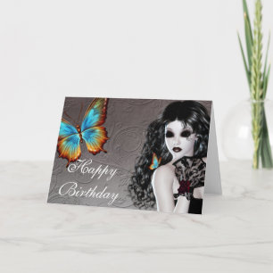 Fantasy Butterfly Goth Woman Birthday Card Kort