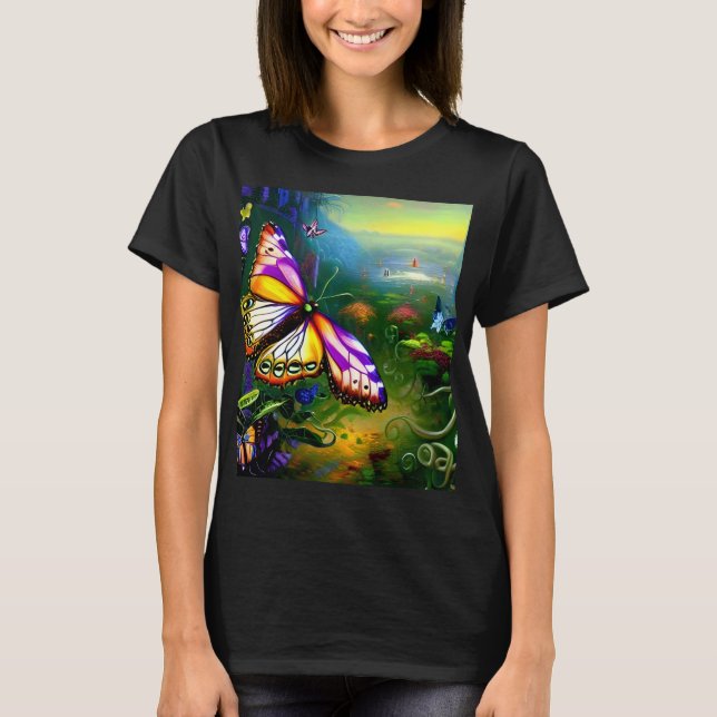 Fantasy Butterfly Journey Digital Art T-Shirt (Framsida)