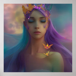 fantasy Butterfly vingar Girl lila rosa teal 2 Poster