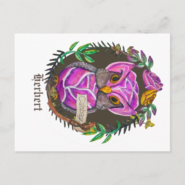 Fantasy cabbage uggla - Söt uggla Vykort (Framsida)