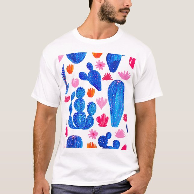Fantasy Cacti: Decorative Seamless Mönster. T Shirt (Framsida)