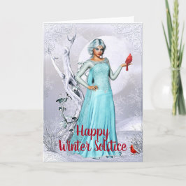 Fantasy Cardinal Woman Winter Solstice Card Kort