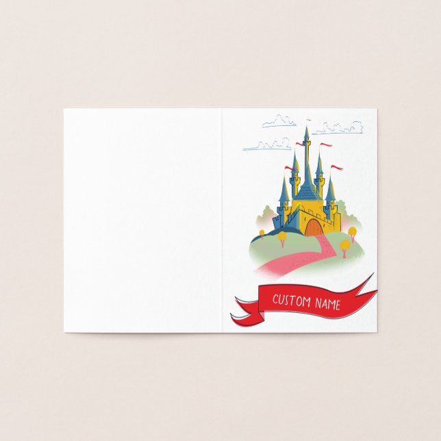 Fantasy Castle Anpassad Text Folierat Kort (Insida)