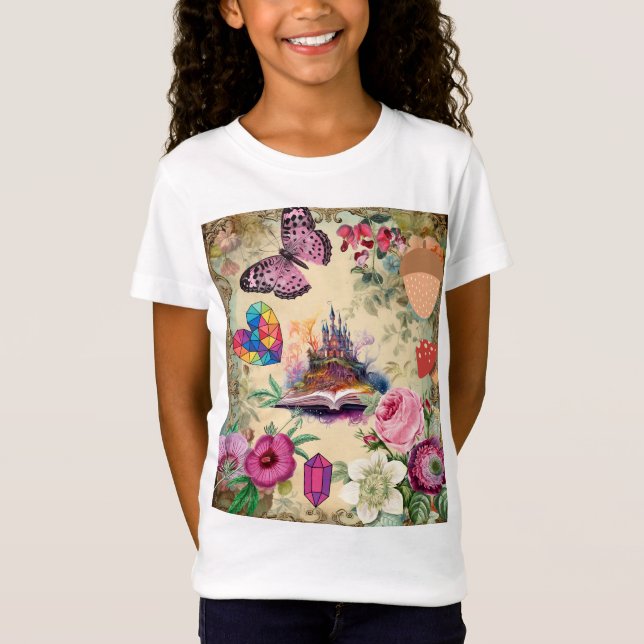Fantasy Castle Butterfly Roligt Cute Design T Shirt (Framsida)