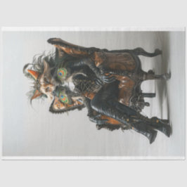 Fantasy Cat in Leather Peacock Decoupage