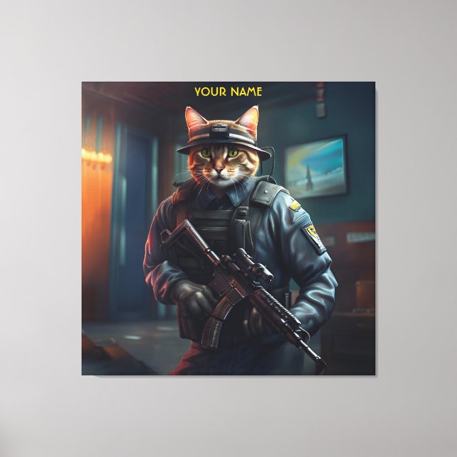 Fantasy Cat Soldier Security Canvastryck (Framsida)