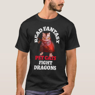 Fantasy Cats Fight Dragons Bookish Magic Fantasy R T Shirt