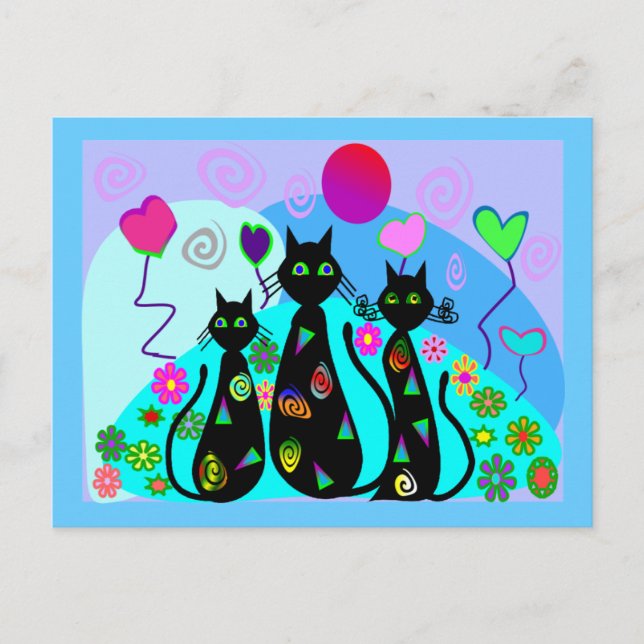 "Fantasy Cats of Summer" Vykort (Framsida)