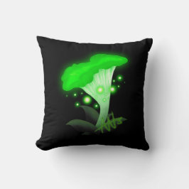 Fantasy Chanterelle Glowing Grönt Mushroom Kudde