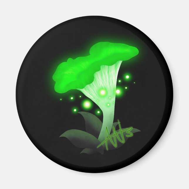 Fantasy Chanterelle Glowing Grönt Mushroom Magnet (Framsidan)