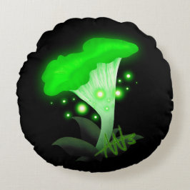 Fantasy Chanterelle Glowing Grönt Mushroom Rund Kudde