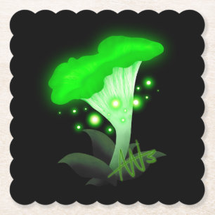 Fantasy Chanterelle Glowing Grönt Mushroom Underlägg Papper