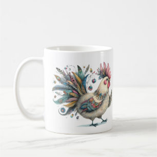 Fantasy Chicken eller Tupp Folk Art Illustration Kaffemugg