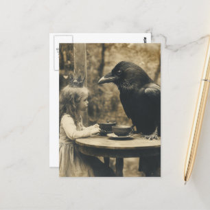 Fantasy Child and Raven Tea Party i Sepia Vykort