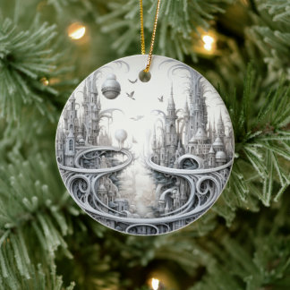 Fantasy City Stained Glass Ceramic Tree Decoration Julgransprydnad Keramik