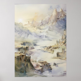 Fantasy Cliffside Fortress Overlook Sea Poster