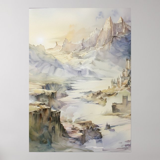 Fantasy Cliffside Fortress Overlook Sea Poster (Framsidan)