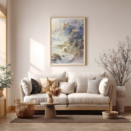 Fantasy Cliffside Fortress Overlook Sea Poster