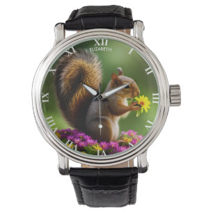 Fantasy Colorful Cute Squirrel with Flores Armbandsur