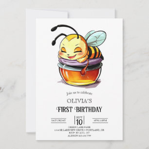 Fantasy Colorful Digital Bee 1st Birthday Inbjudningar