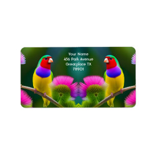 Fantasy Colorful Gouldian Finch Adressetikett
