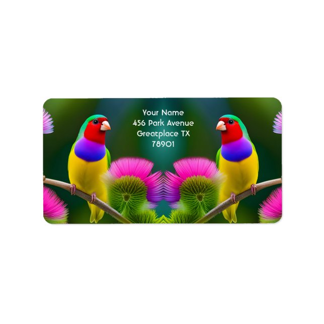 Fantasy Colorful Gouldian Finch Adressetikett (Framsidan)