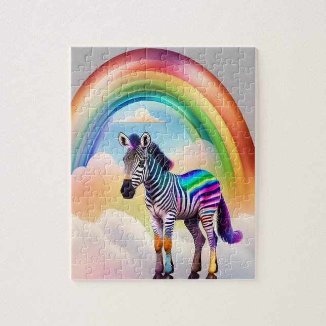 Fantasy Colorful Zebra with Rainbow Färg, Zebra Pussel (Vertikal)