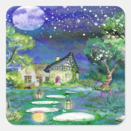 Fantasy Cottage Fyrkantigt Klistermärke