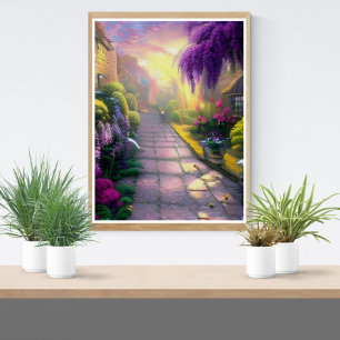 Fantasy Cottage Garden Väg Poster
