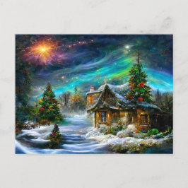 Fantasy Cottage zu Weihnachten mit Christbaum Vykort