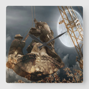 Fantasy Crane Operator Manar i Bucket Trust Night Fyrkantig Klocka