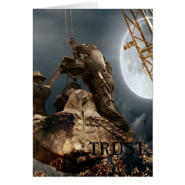 Fantasy Crane Operator Manar i Bucket Trust Night Hälsningskort (Framsidan)