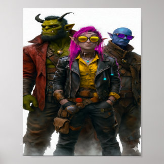 Fantasy Crew - Cyberpunk Orc, Elf & Mystic Warrior Poster