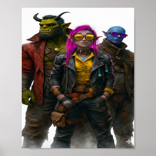 Fantasy Crew - Cyberpunk Orc, Elf & Mystic Warrior Poster (Framsidan)