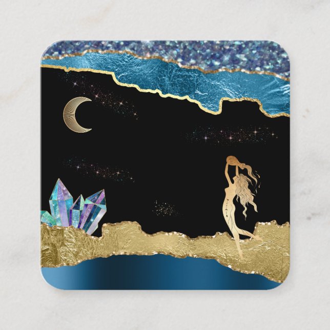 *~* Fantasy Crystal Goddes Celestial Guld Glitter Fyrkantigt Visitkort (Framsida)