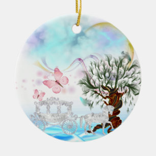 Fantasy Crystal Horse Carriage Julgransprydnad Keramik