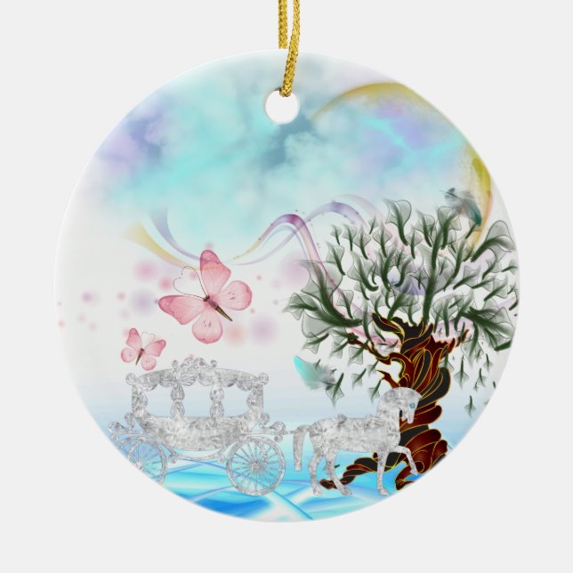 Fantasy Crystal Horse Carriage Julgransprydnad Keramik (Framsidan)