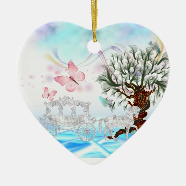 Fantasy Crystal Horse Carriage Julgransprydnad Keramik (Framsidan)