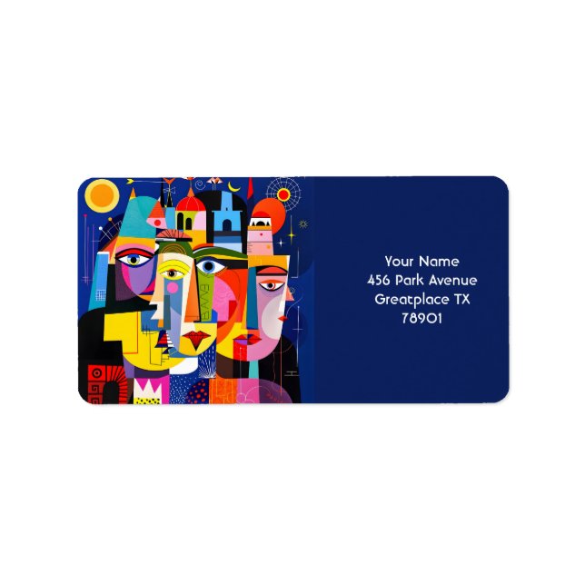 Fantasy Cute Abstrakt Ansikte Shapes Adressetikett (Framsidan)