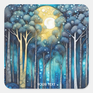 Fantasy Cute Abstrakt Forest Måne Fyrkantigt Klistermärke