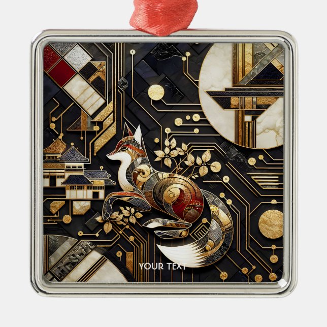 Fantasy Cute Abstrakt Fox Art Julgransprydnad Metall (Framsidan)