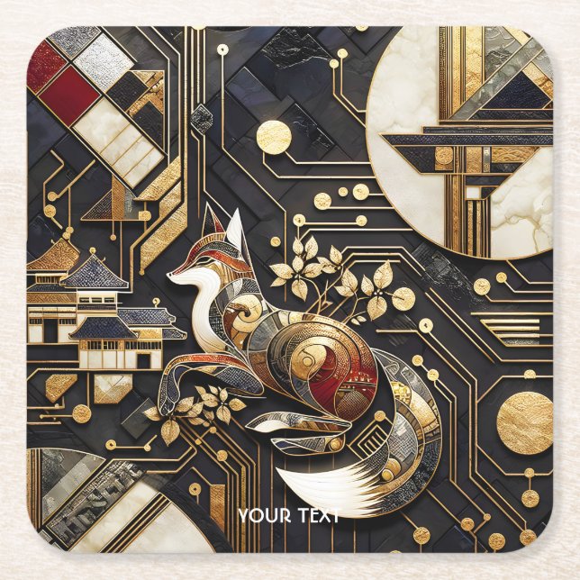 Fantasy Cute Abstrakt Fox Art Underlägg Papper Kvadrat (Framsidan)