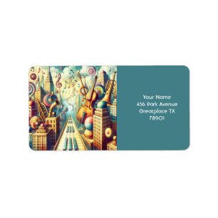Fantasy Cute Abstrakt Music City Adressetikett