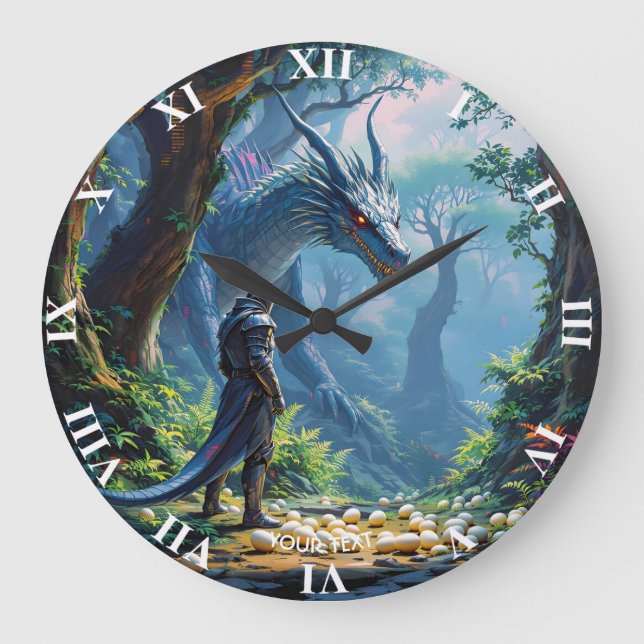 Fantasy Cute Ägg Drakriddare Stor Klocka (Framsida)