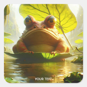 Fantasy Cute Angry Frog Leaf Fyrkantigt Klistermärke