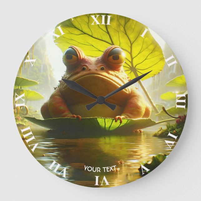 Fantasy Cute Angry Frog Leaf Stor Klocka (Framsida)
