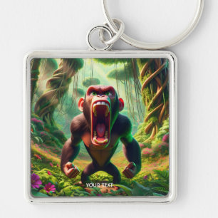 Fantasy Cute Arg Ape Jungle Fyrkantig Silverfärgad Nyckelring