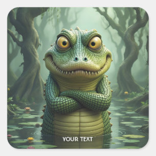 Fantasy Cute Arg Crokodile Träd Fyrkantigt Klistermärke