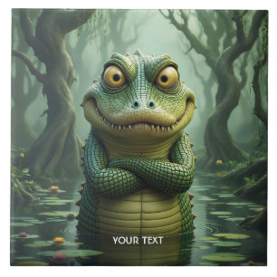 Fantasy Cute Arg Crokodile Träd Kakelplatta