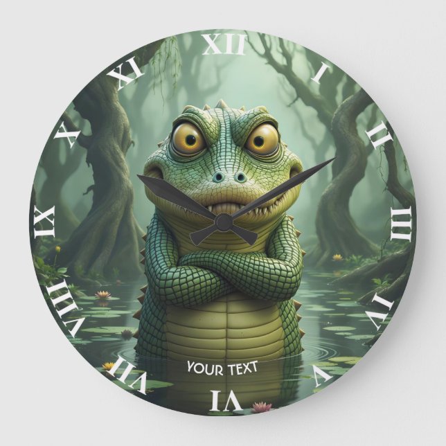 Fantasy Cute Arg Crokodile Träd Stor Klocka (Framsida)
